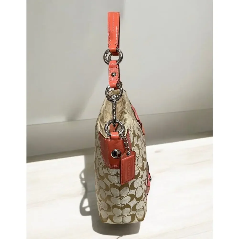 Y2K Coach F16879 Signature Floral Carly Hobo Bag & Corner Zip Wallet